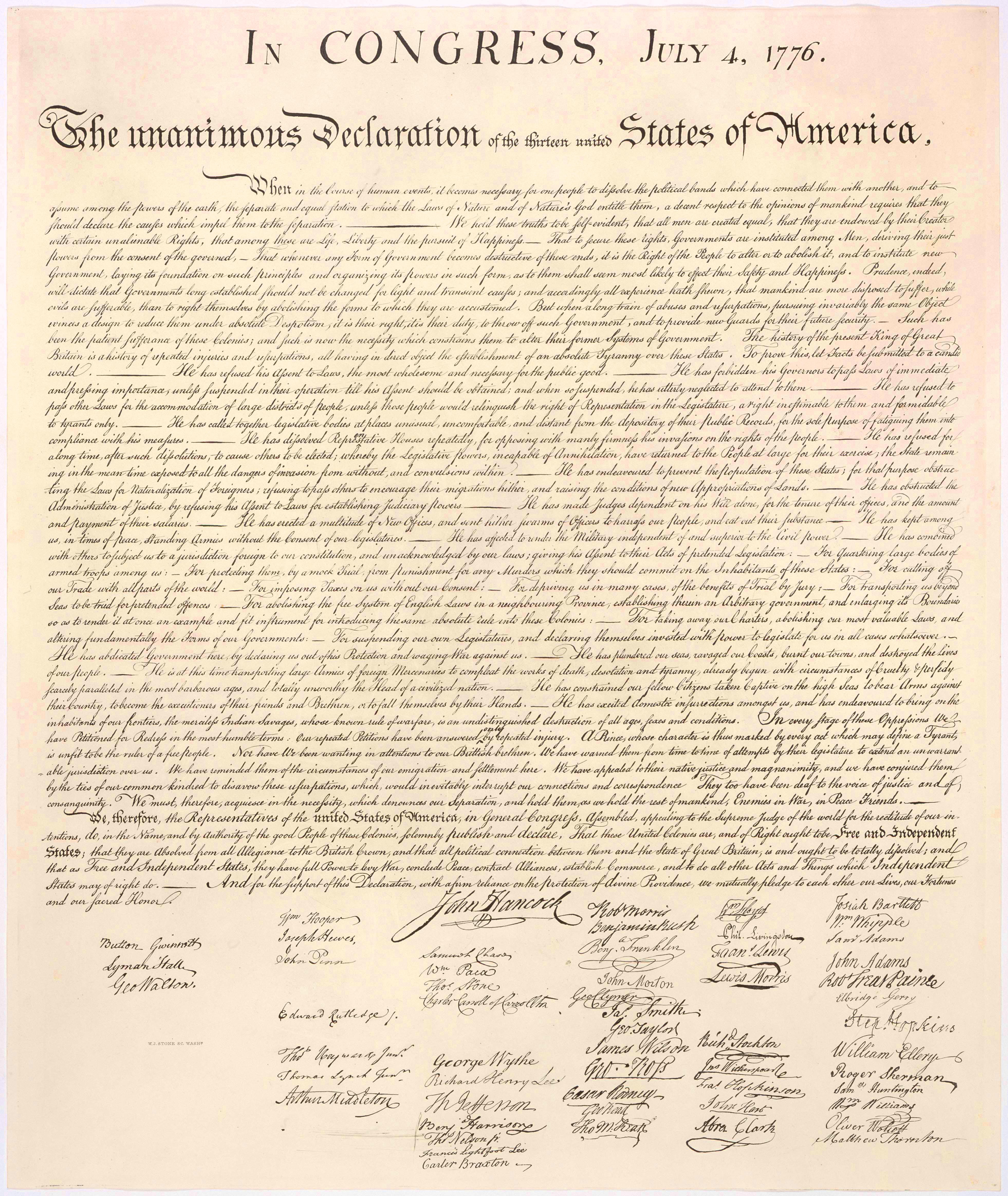 La Dichiarazione di Indipendenza Americana del 4 Luglio
