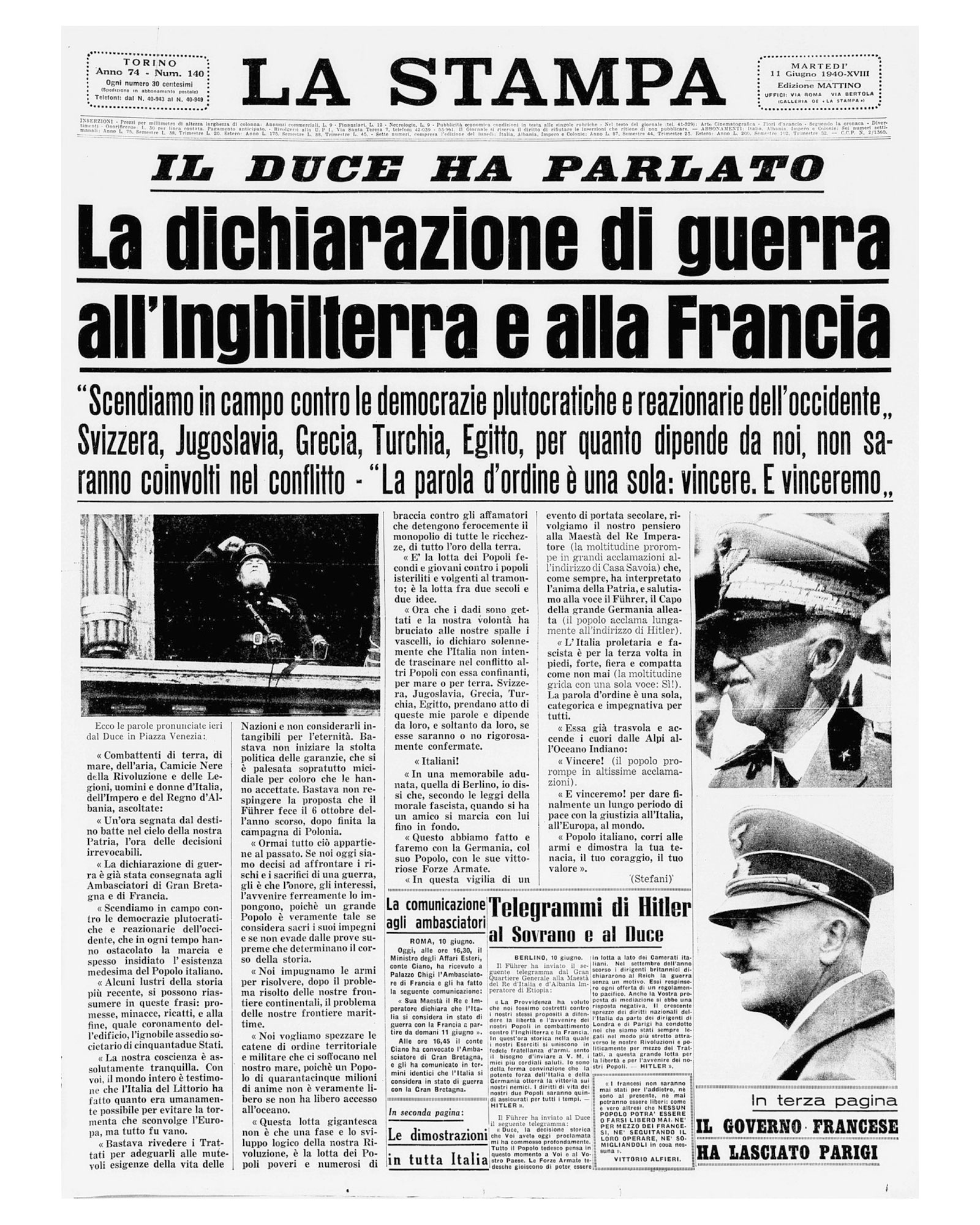 Mussolini: Dichiarazione di guerra