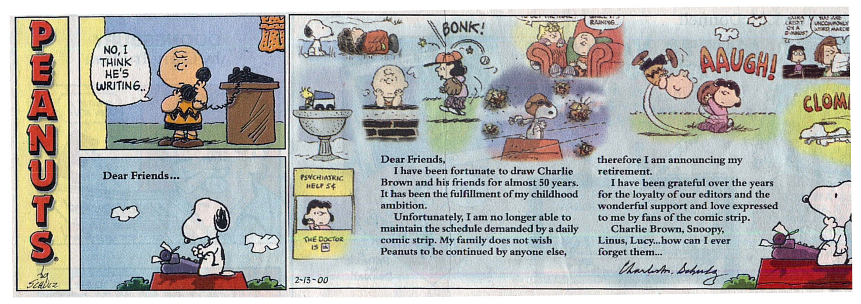 Peanuts, l'ultima striscia a fumetti