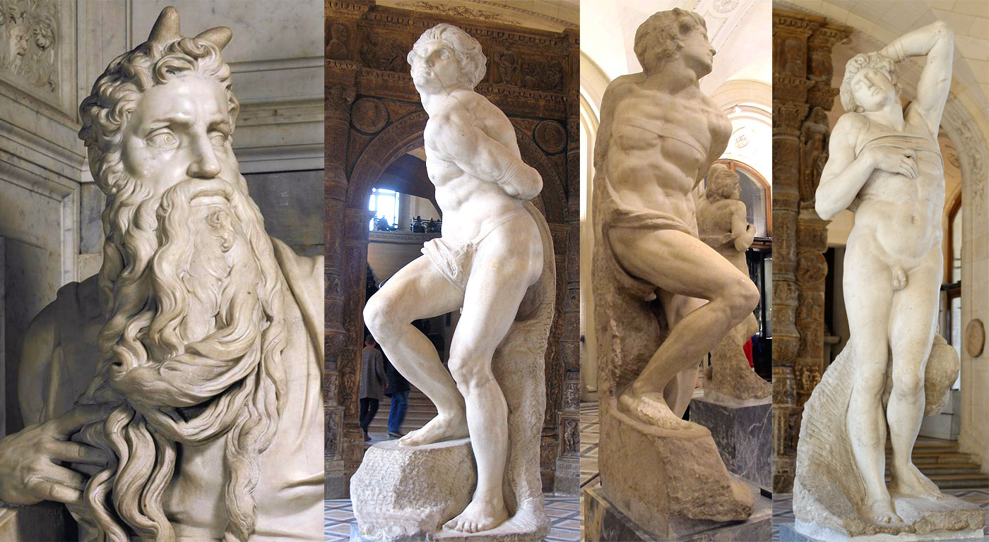 Mosè, lo Schiavo ribelle e lo Schiavo morente: celebri sculture di Michelangelo per la tomba di Papa Giulio II