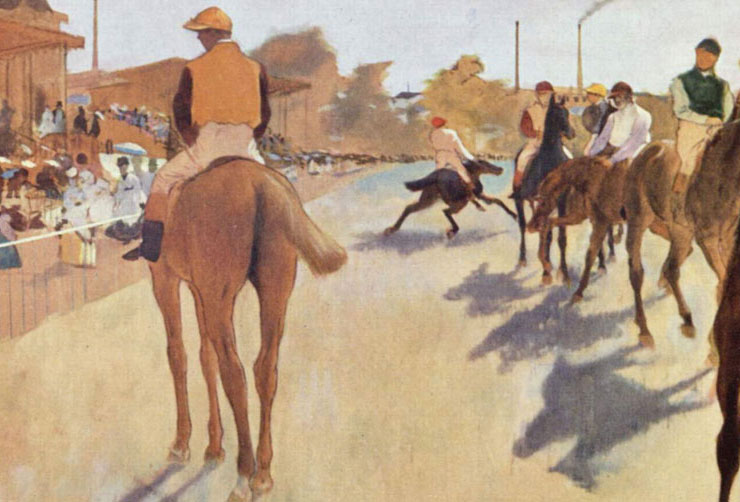 Degas - Cavalli da corsa davanti alle tribune - dettaglio delle ombre