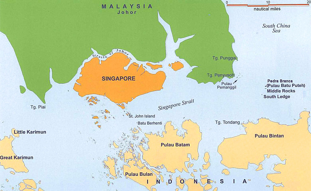 La posizione geografica di Singapore rispetto alla Malesia