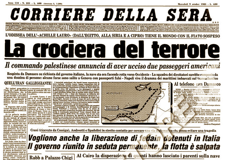 Sequestro Achille Lauro - giornale - 7 ottobre 1985
