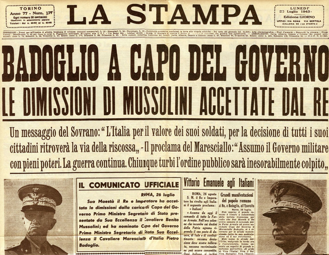 Badoglio a capo del governo (La Stampa - 23 luglio 1943)