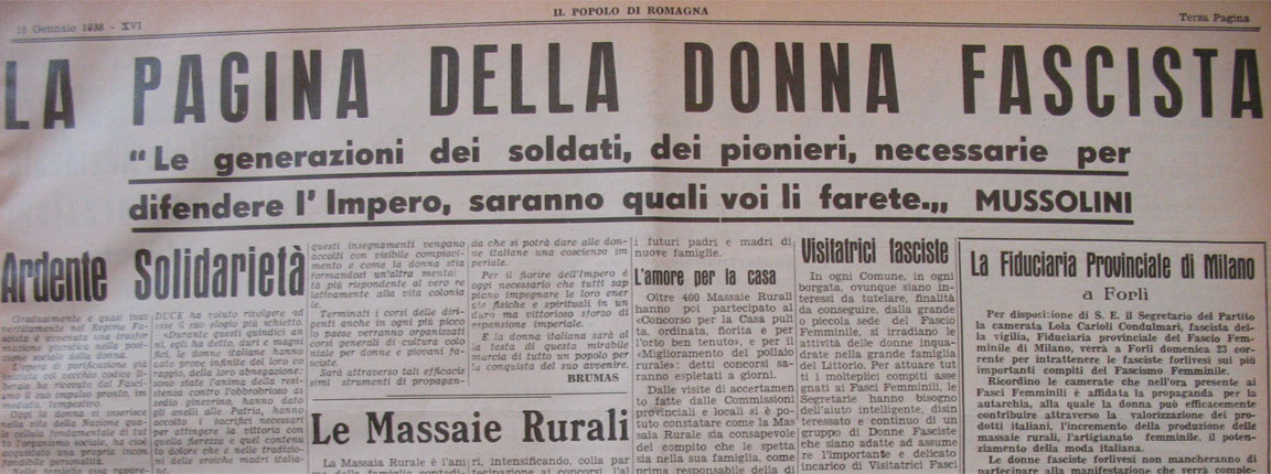 Propaganda fascista - Terza pagina del giornale Popolo di Romagna - 15 gennaio 1938