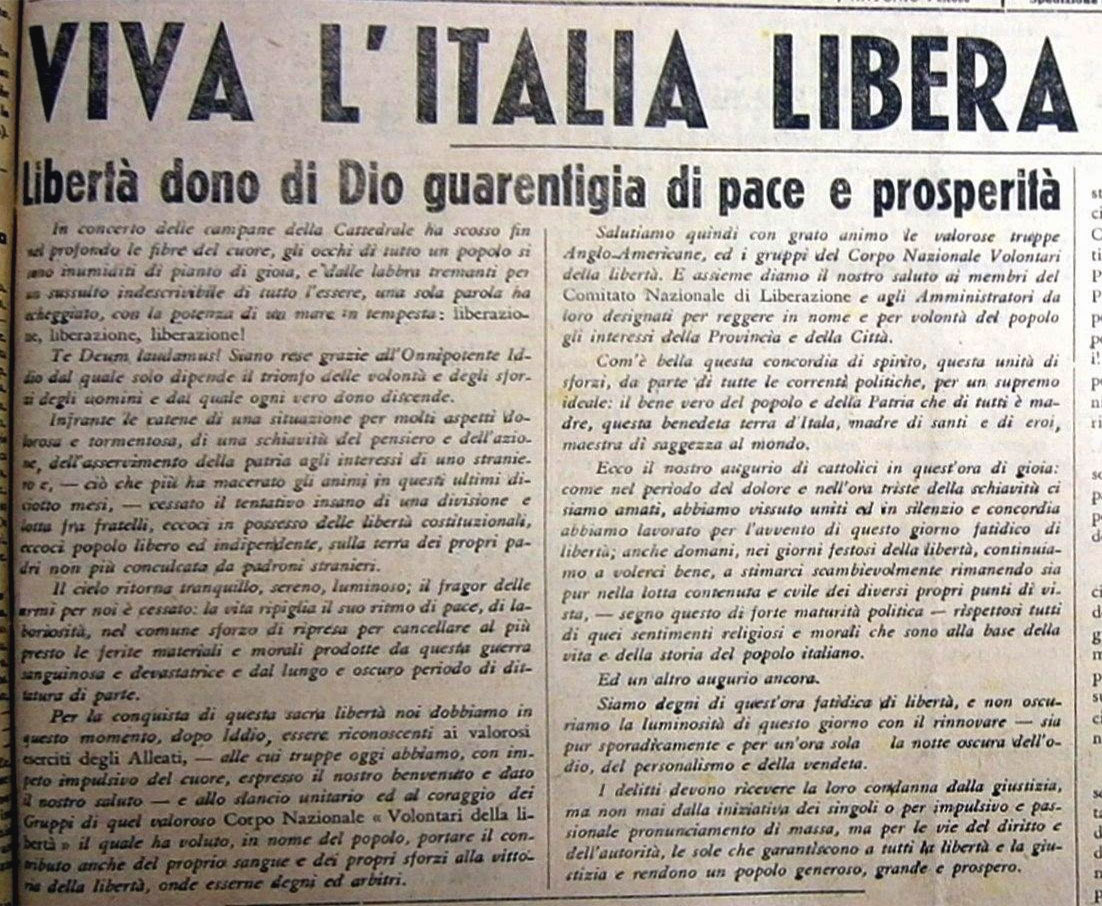La libertà di stampa dopo il fascismo: il giornale "La Vita del Popolo" (Treviso, 30 aprile 1945)