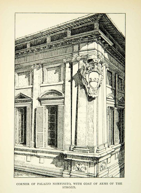 Antica illustrazione ritraente il palazzo della famiglia Strozzi