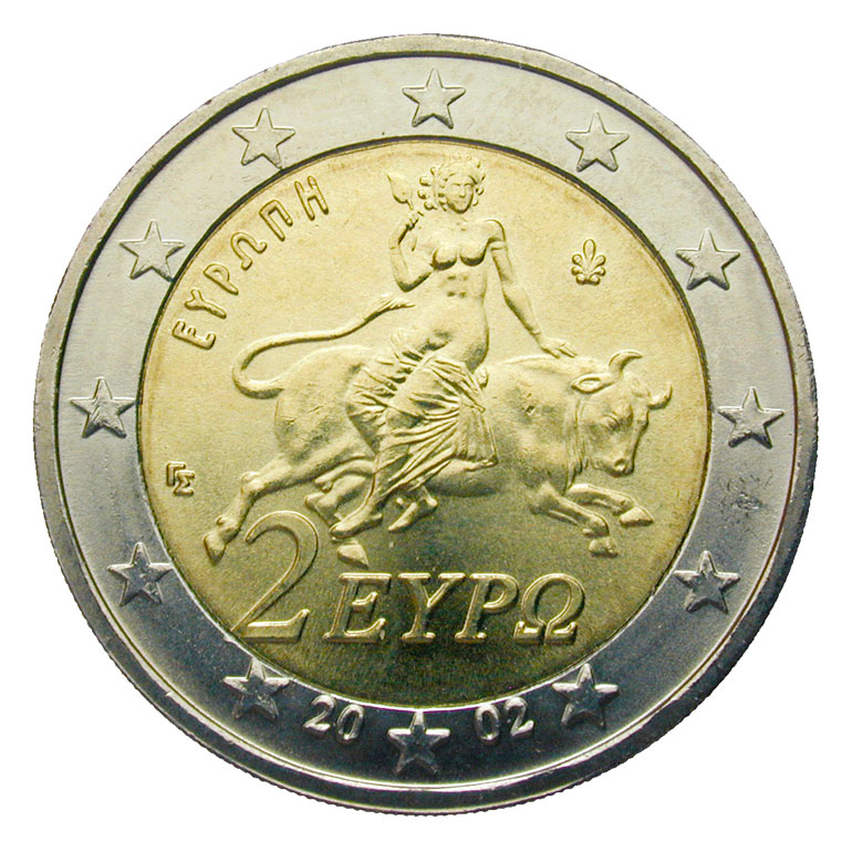 Il mito di Europa nella moneta da 2 euro greca - coin greek 