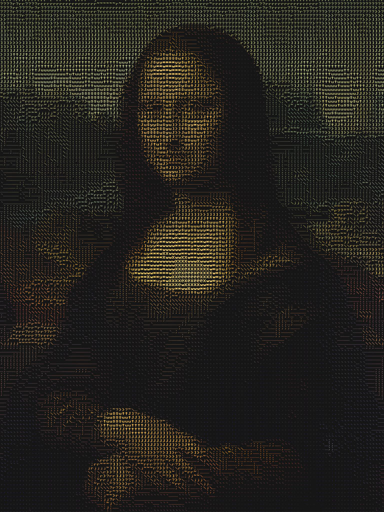 ASCII Art - La gioconda (Mona Lisa) di Leonardo realizzata con i caratteri ASCII