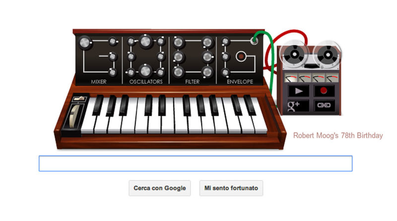 Doodle Google del 23 maggio 2012, dedicato a Robert Moog