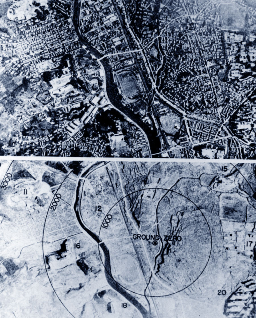 La città di Nagasaki prima e dopo la bomba atomica