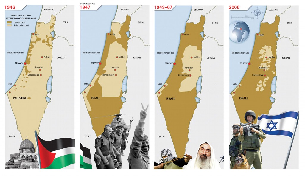 Una mappa che riassume l'evoluzione dell'occupazione dei territori palestinesi Una mappa che riassume l'evoluzione dell'occupazione dei territori palestinesi