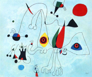 Donne e uccelli nella notte quadro di joan mir 