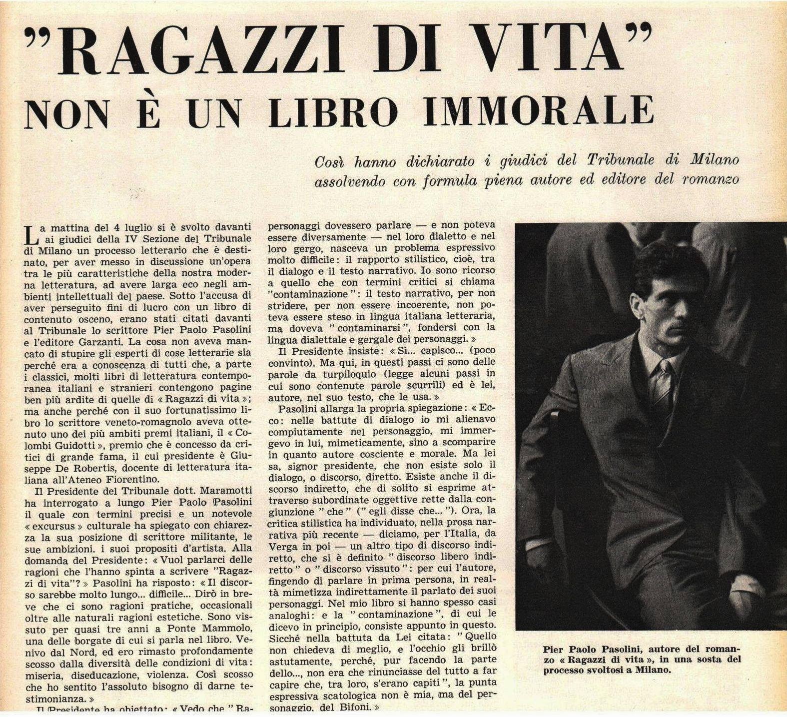 Ragazzi di vita - Libro - Pasolini - giornale