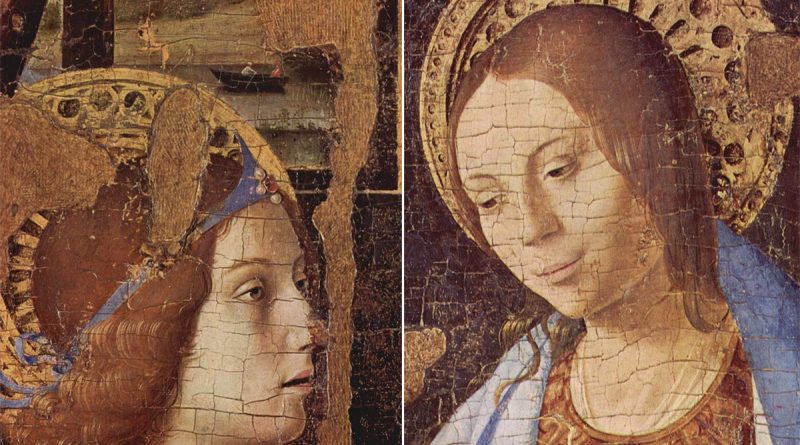 Annunciazione (di Antonello da Messina): il dettaglio dei volti dell'angelo e della Madonna