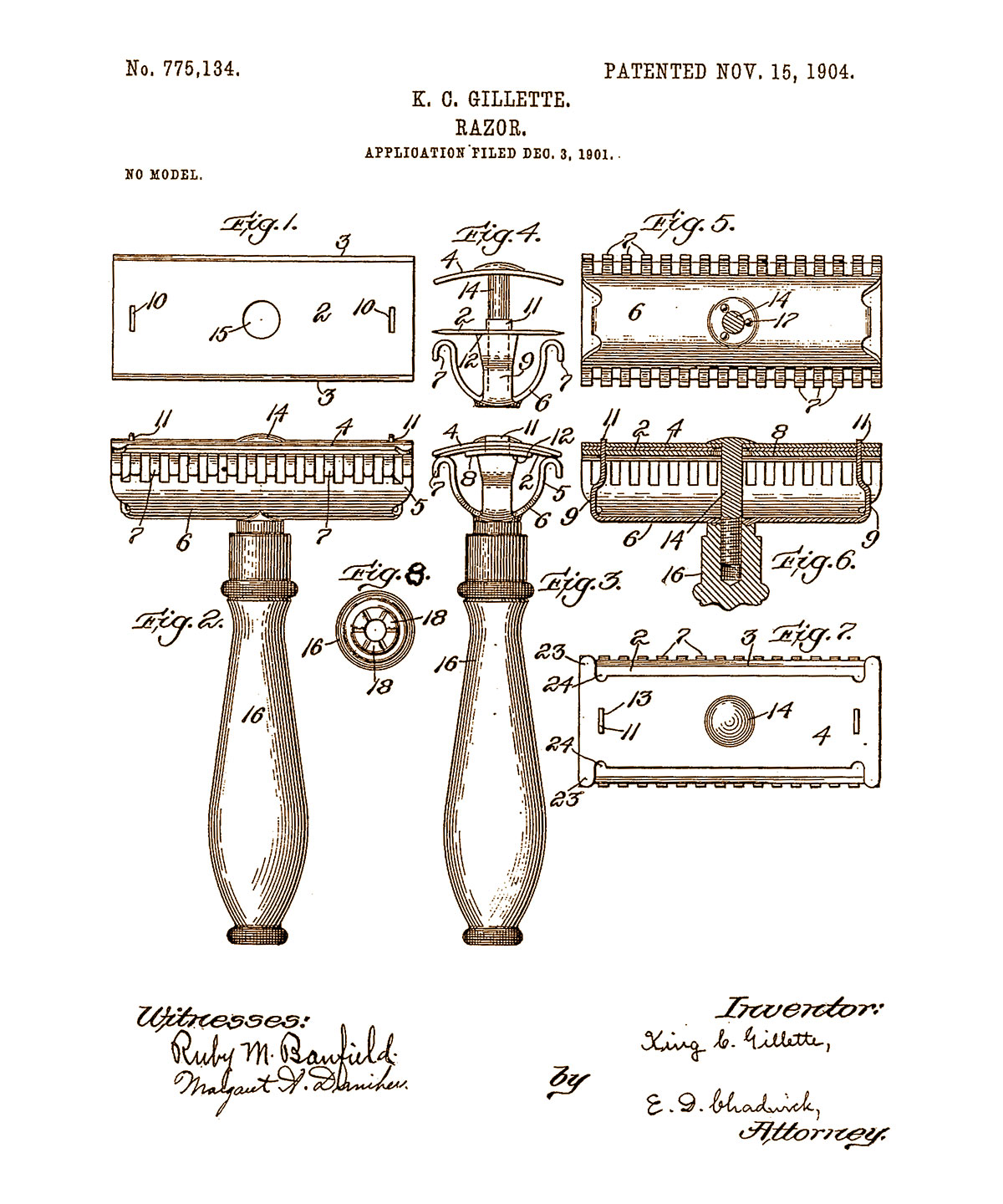 Rasoio Gillette - illustrazione dal brevetto depositato