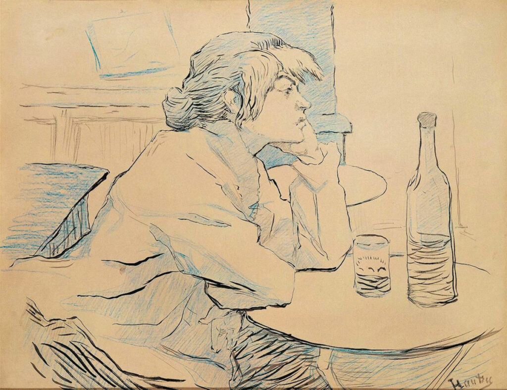 La bevitrice, disegno di Henri de Toulouse-Lautrec
