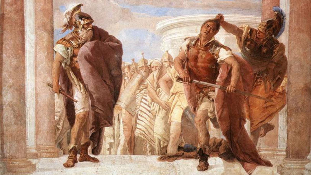 Atena impedisce ad Achille di uccidere Agamennone. Dettaglio del quadro di Giambattista Tiepolo